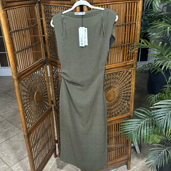 Zara Dresses & Skirts - Zara Women’s light Army Green Ruched Side Maxi Dress Size xs brand new w tags